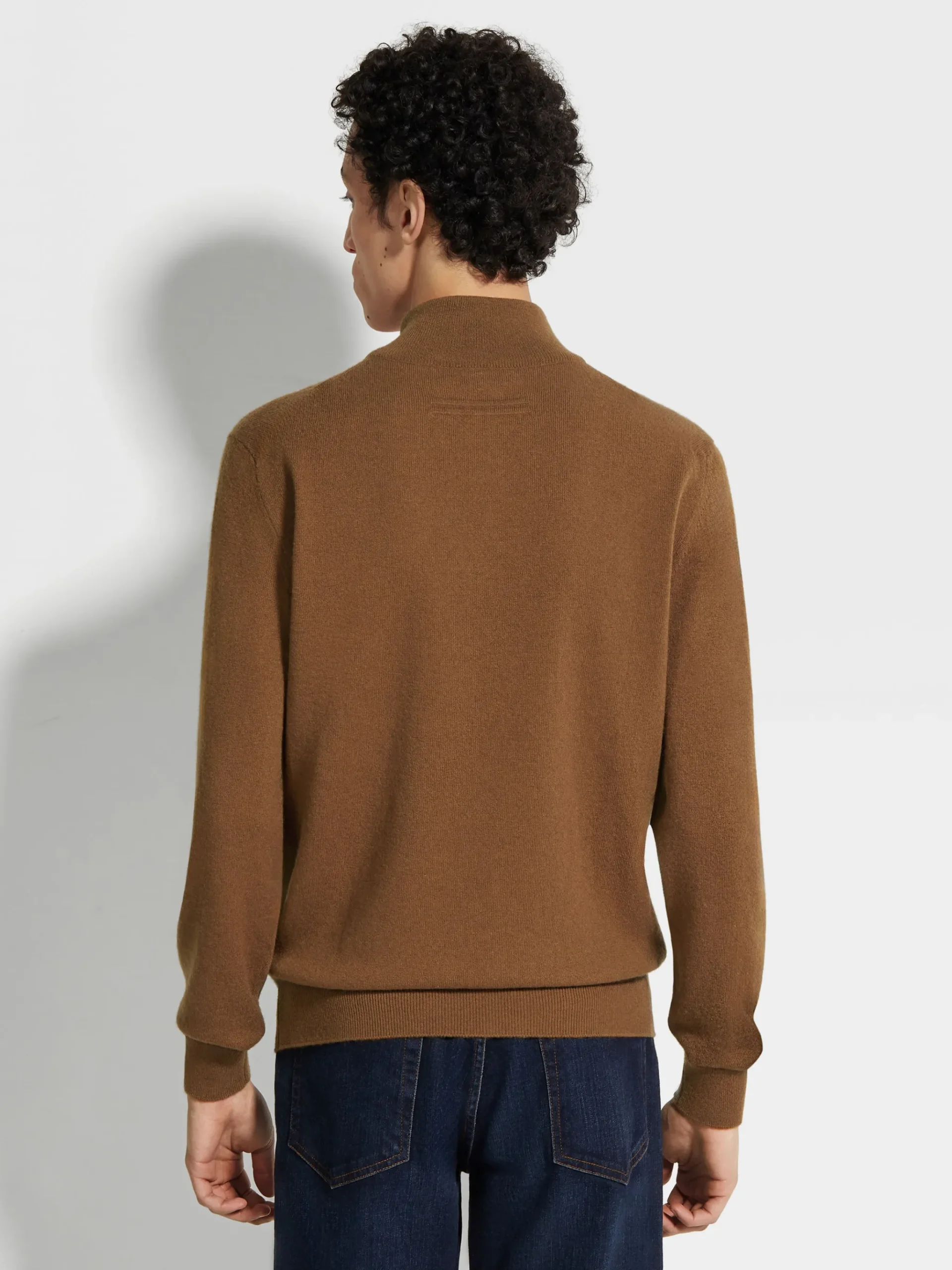 Dark Foliage Mélange Oasi Cashmere Zip Mock Neck Sweater