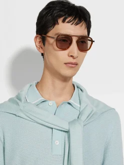 Dark Foliage Orizzonte I Acetate and Metal Sunglasses