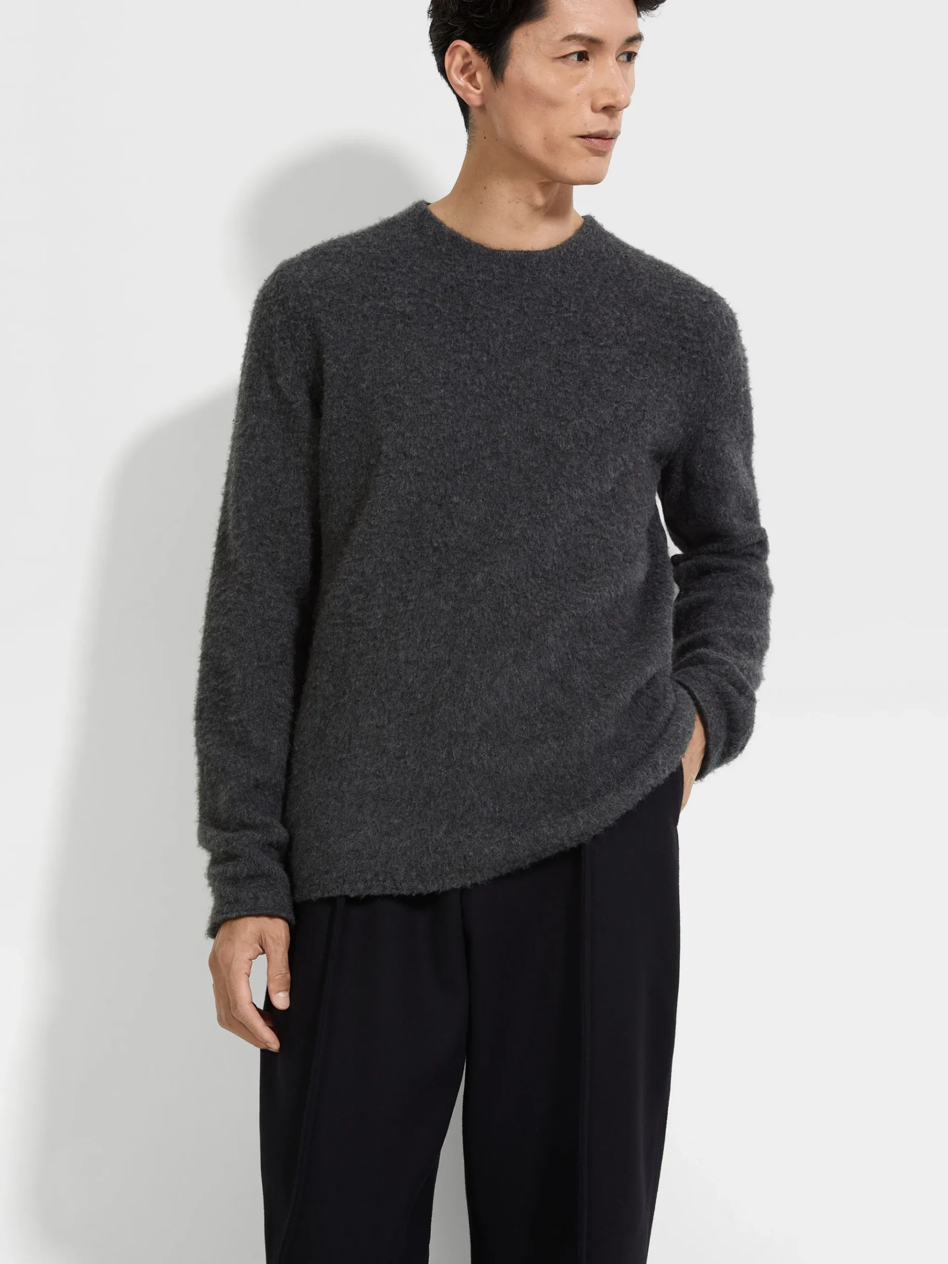 Dark Grey Mélange Oasi Cashmere Crewneck