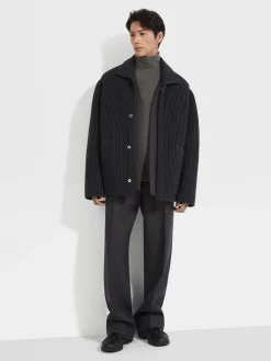 Dark Grey Mélange Wool and Cashmere Chore Jacket
