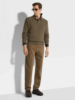 Dark Khaki Mélange Oasi Cashmere Polo Shirt