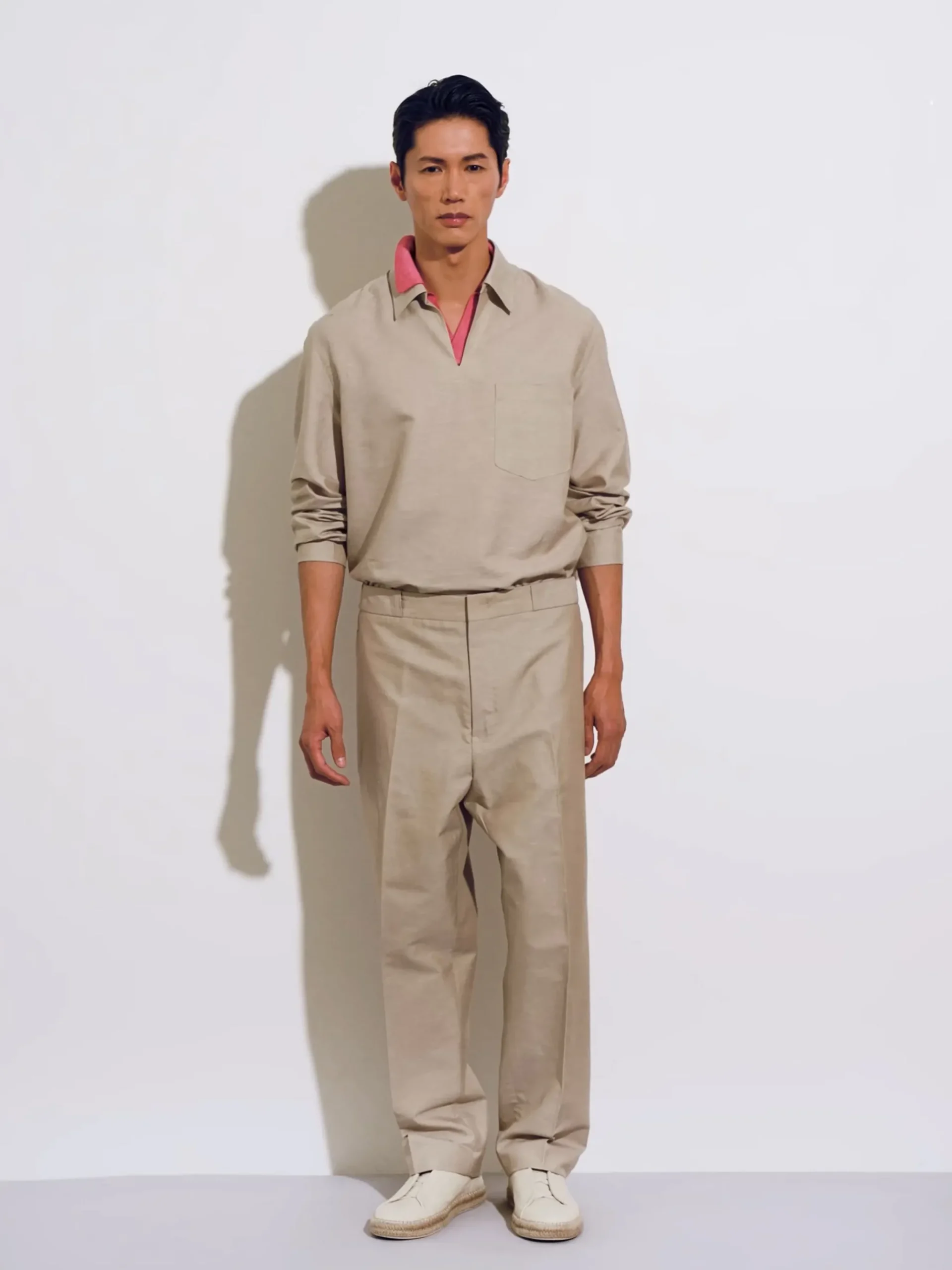 Fuchsia Mélange Silk Cashmere and Linen Polo Shirt