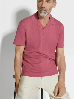 Fuchsia Silk and Cotton Piquet Polo Shirt