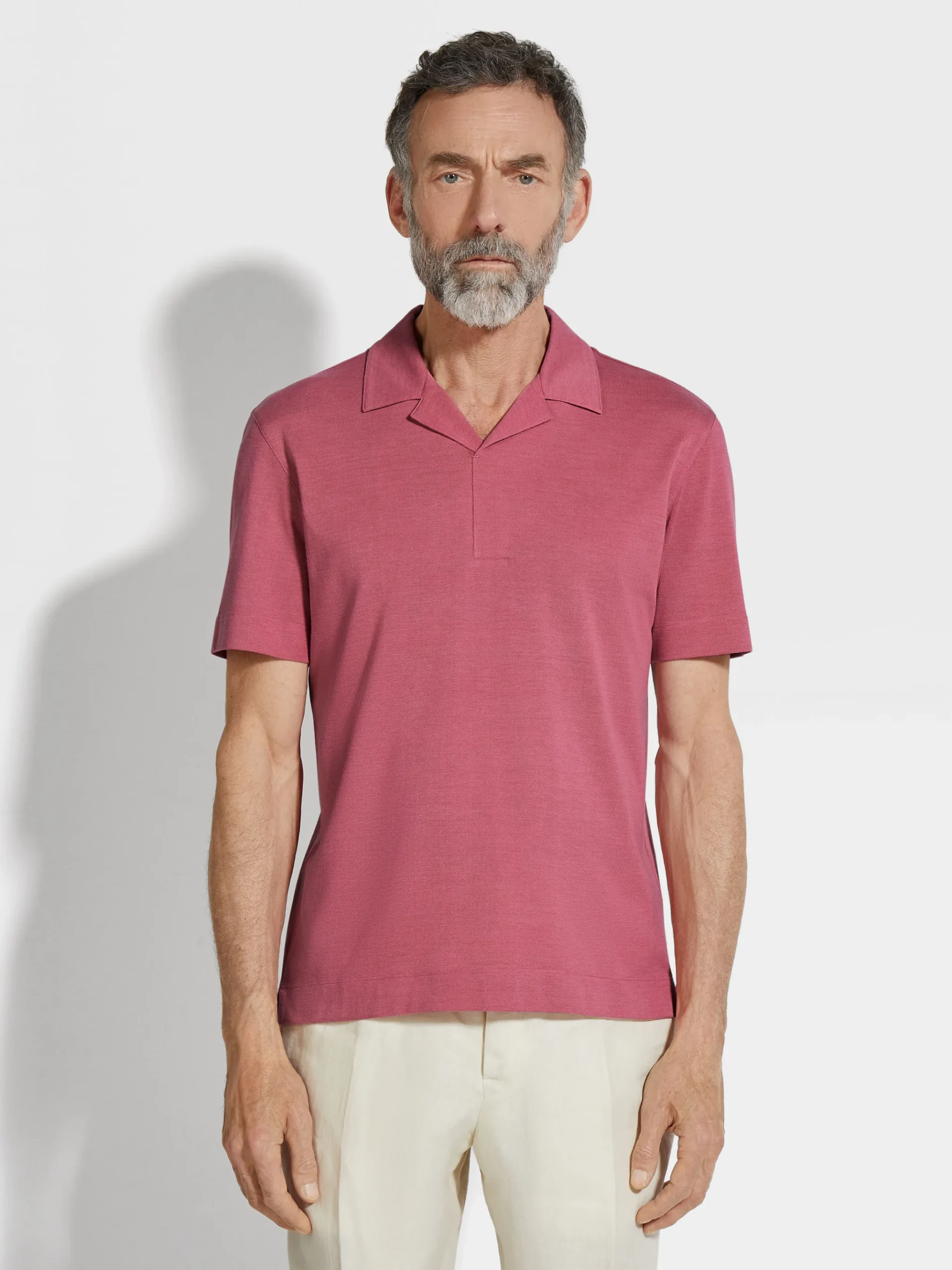 Fuchsia Silk and Cotton Piquet Polo Shirt