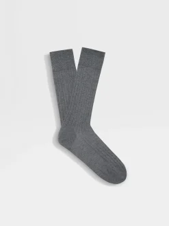 Grey Mélange Cotton Cashmere and Silk Socks