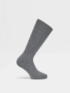 Grey Mélange Cotton Cashmere and Silk Socks