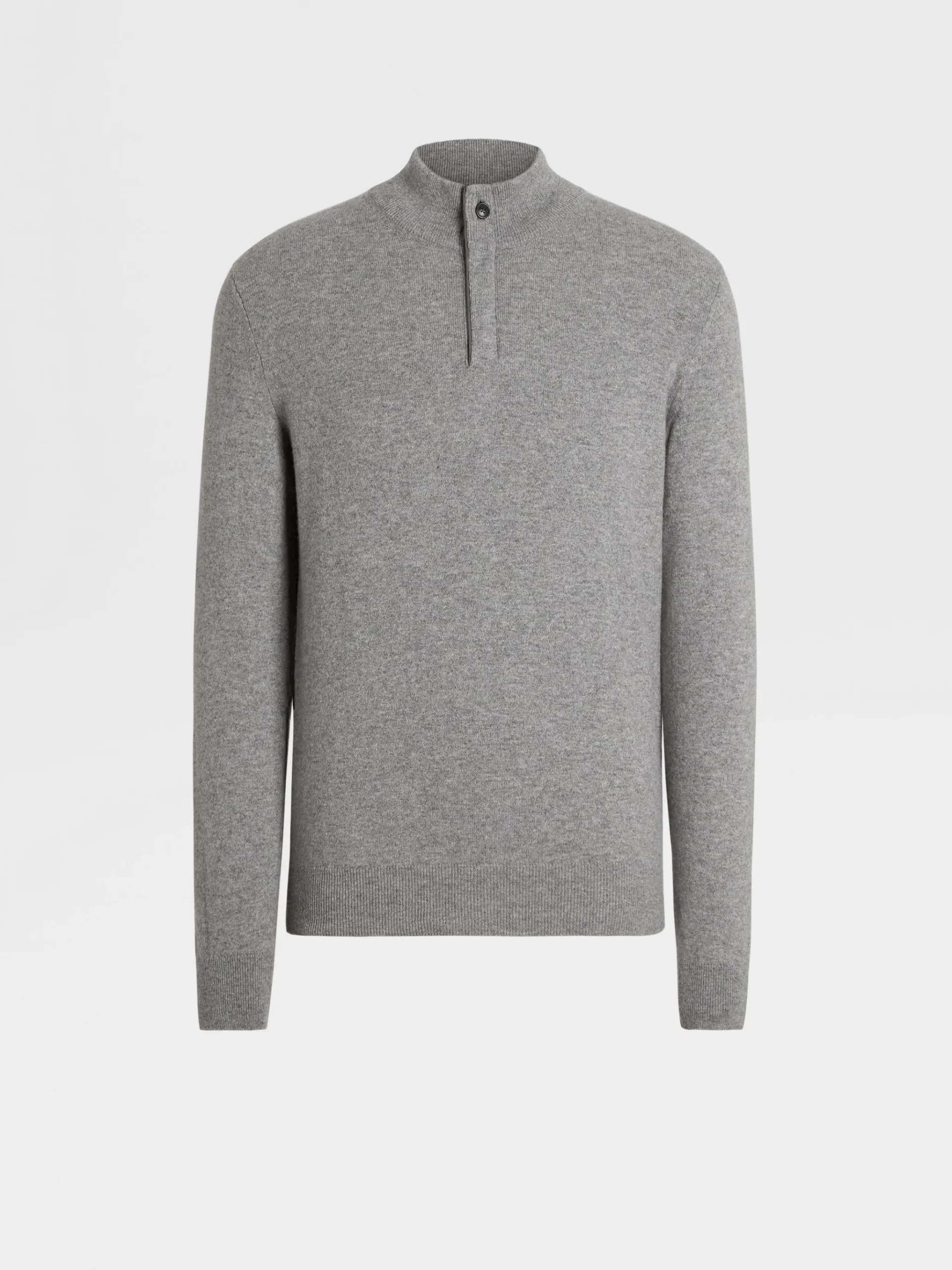 Grey Mélange Oasi Cashmere Zip Mock Neck Sweater