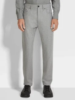 Grey Mélange Wool and Cashmere Roccia Pants