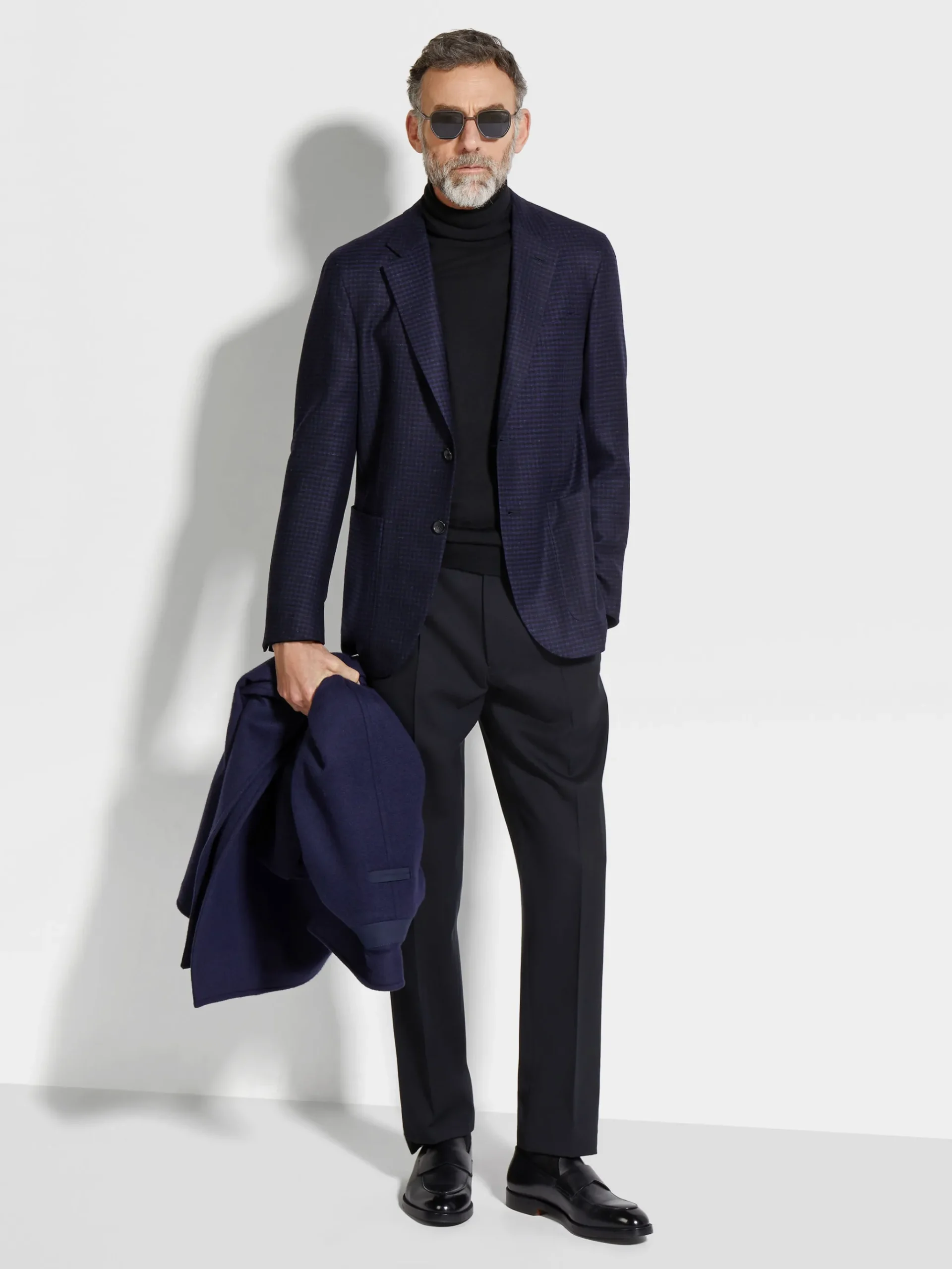 Ink Blue and Black Cashmere and Linen Jacket