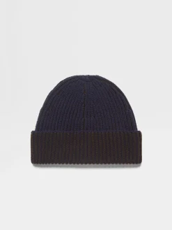 Ink Blue and Dark Brown Oasi Cashmere Beanie