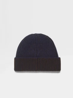 Ink Blue and Dark Brown Oasi Cashmere Beanie