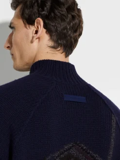 Ink Blue Cashmere Mohair and Silk Turtleneck