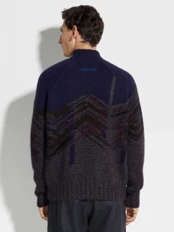 Ink Blue Cashmere Mohair and Silk Turtleneck