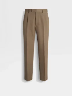 Khaki Cotton and Wool Pants