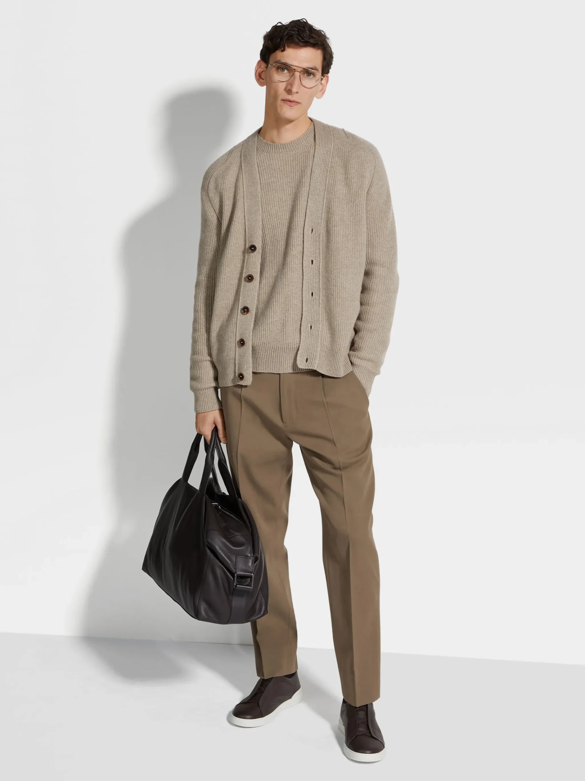 Khaki Cotton and Wool Pants
