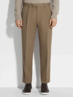 Khaki Cotton and Wool Pants