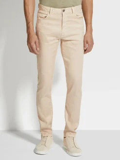 Light Beige Stretch Linen and Cotton Roccia Jeans