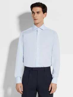 Light Blue Micro-striped Centoventimila Cotton Shirt