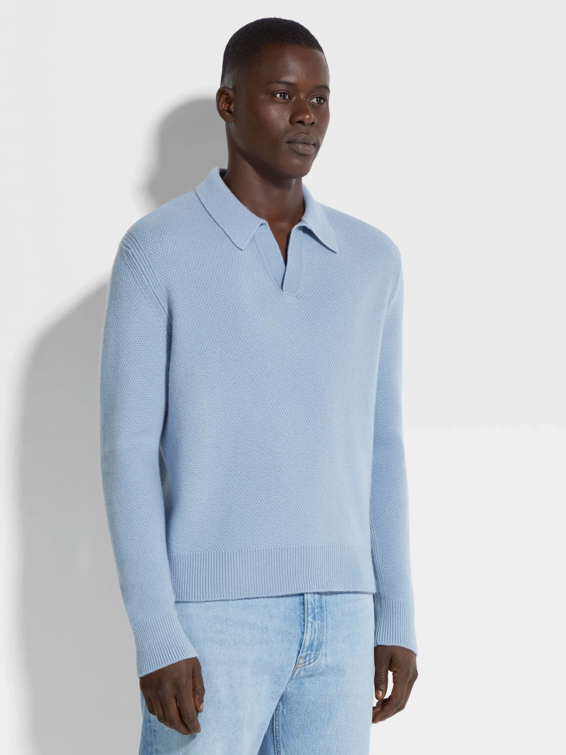 Light Blue Mélange Oasi Cashmere Polo Shirt