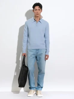 Light Blue Mélange Oasi Cashmere Polo Shirt