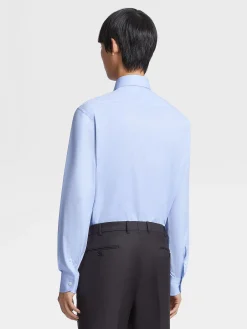 Light Blue Sea Island Cotton Long-sleeve Tailoring Shirt