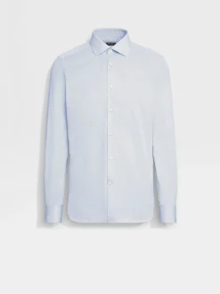Light Blue Structured Micro-striped Trecapi Cotton Shirt