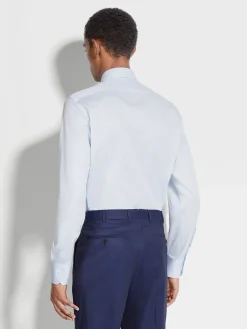 Light Blue Structured Micro-striped Trecapi Cotton Shirt