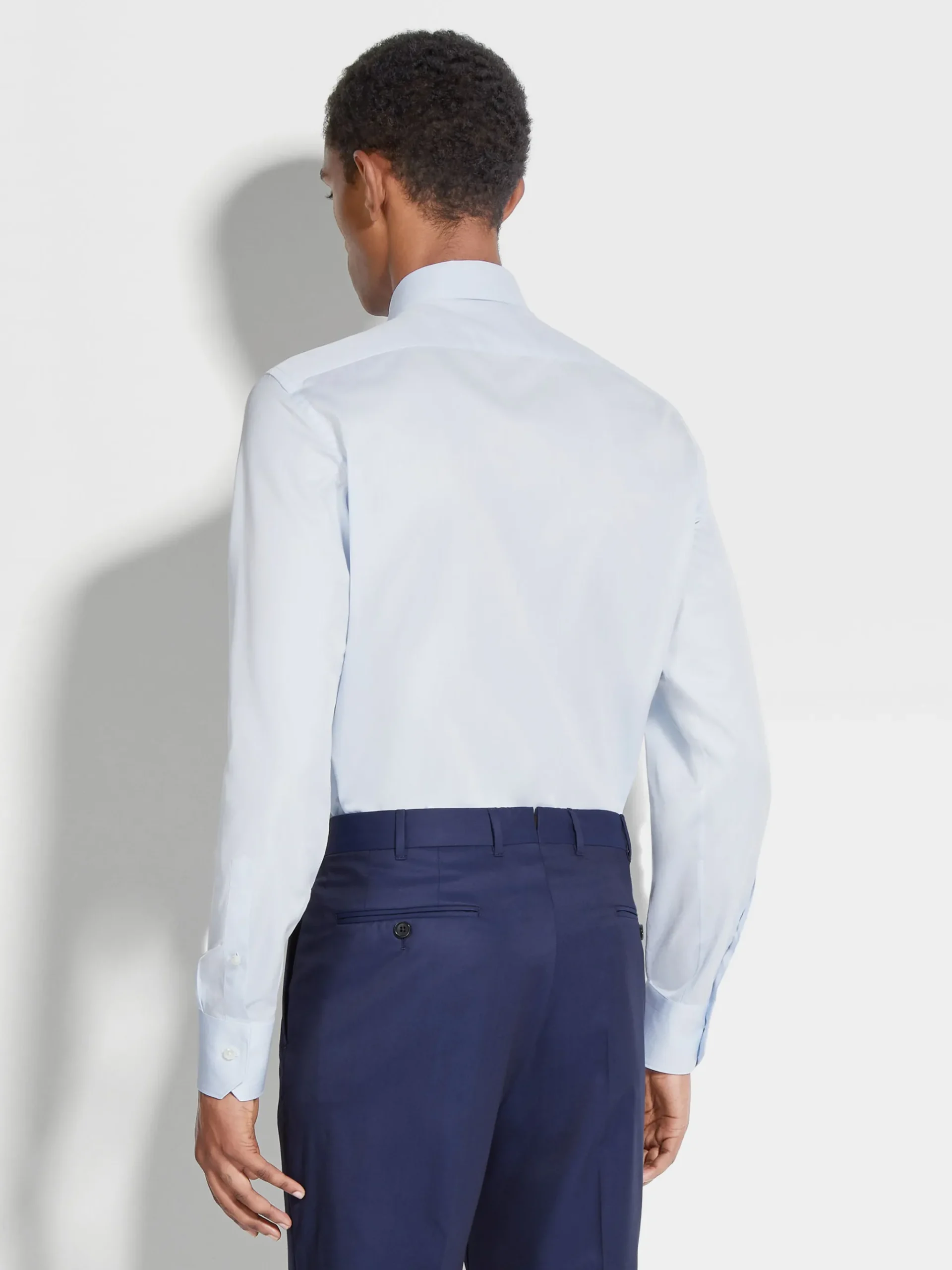 Light Blue Structured Micro-striped Trecapi Cotton Shirt