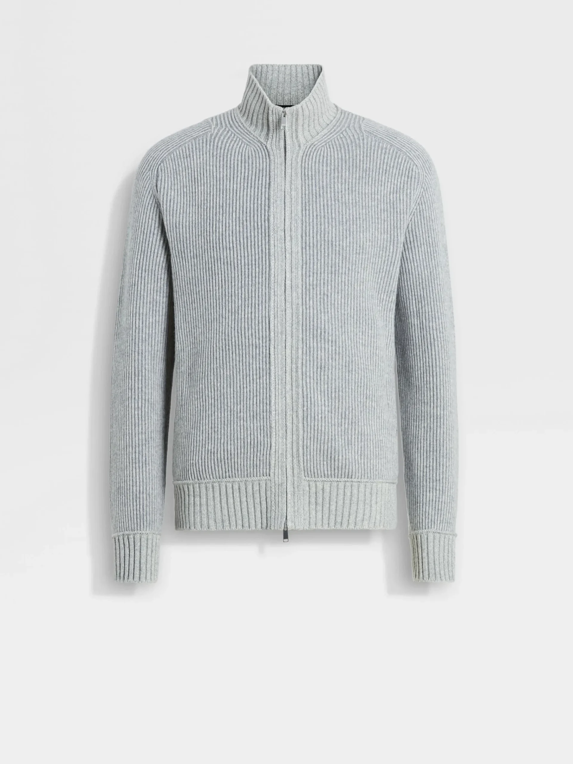 Light Grey and Grey Mélange Oasi Cashmere Full Zip Cardigan