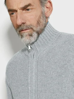 Light Grey and Grey Mélange Oasi Cashmere Full Zip Cardigan