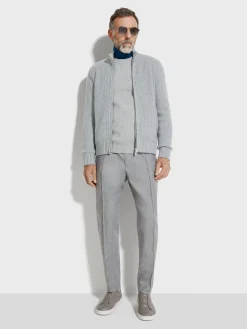 Light Grey and Grey Mélange Oasi Cashmere Full Zip Cardigan