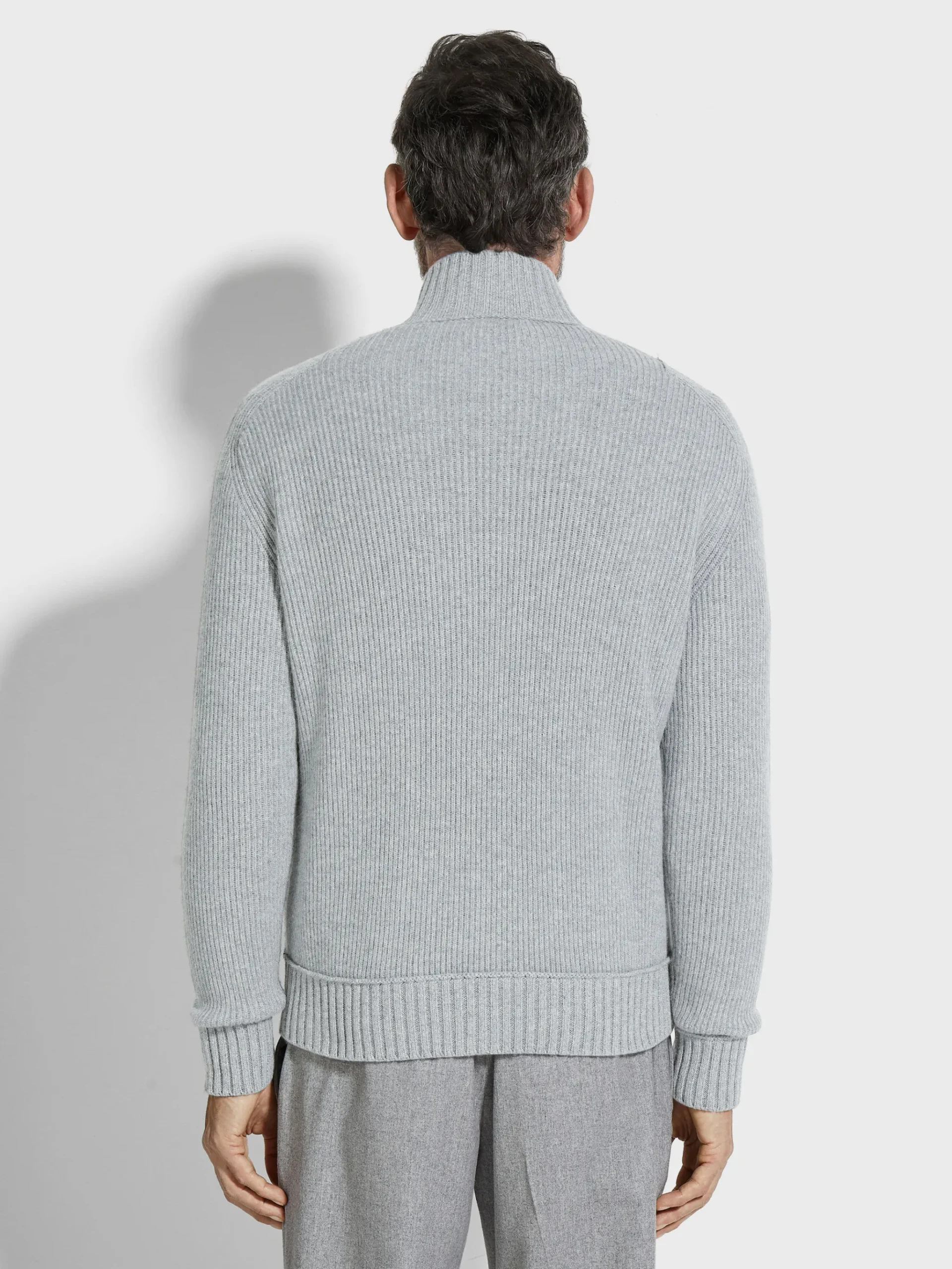 Light Grey and Grey Mélange Oasi Cashmere Full Zip Cardigan