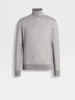 Light Grey Mélange Cashseta Turtleneck