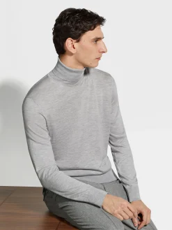 Light Grey Mélange Cashseta Turtleneck