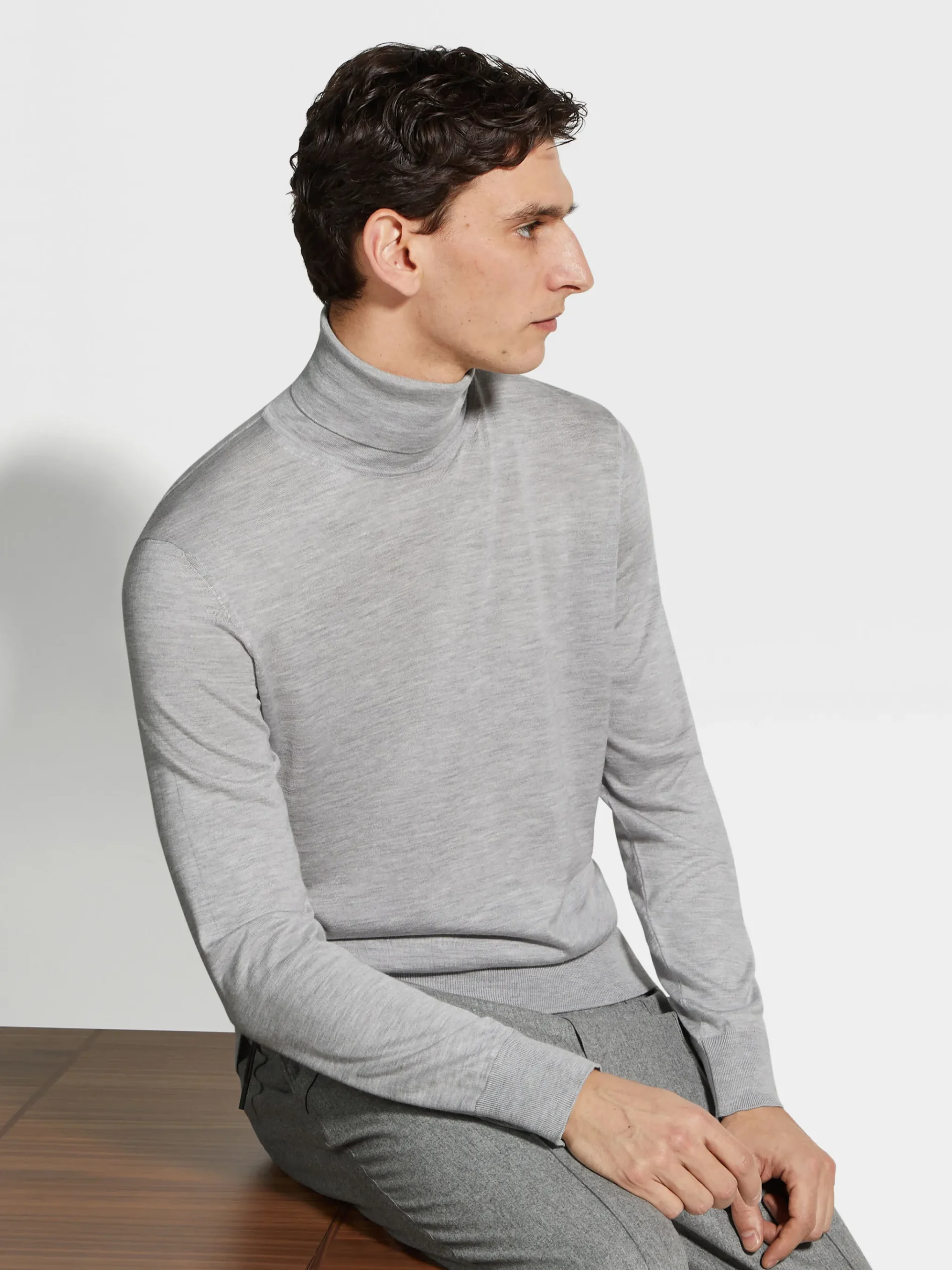 Light Grey Mélange Cashseta Turtleneck