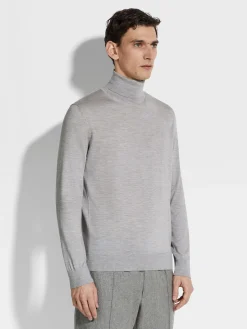 Light Grey Mélange Cashseta Turtleneck