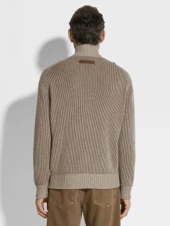 Light Taupe and Khaki Mélange Oasi Cashmere Full Zip Cardigan