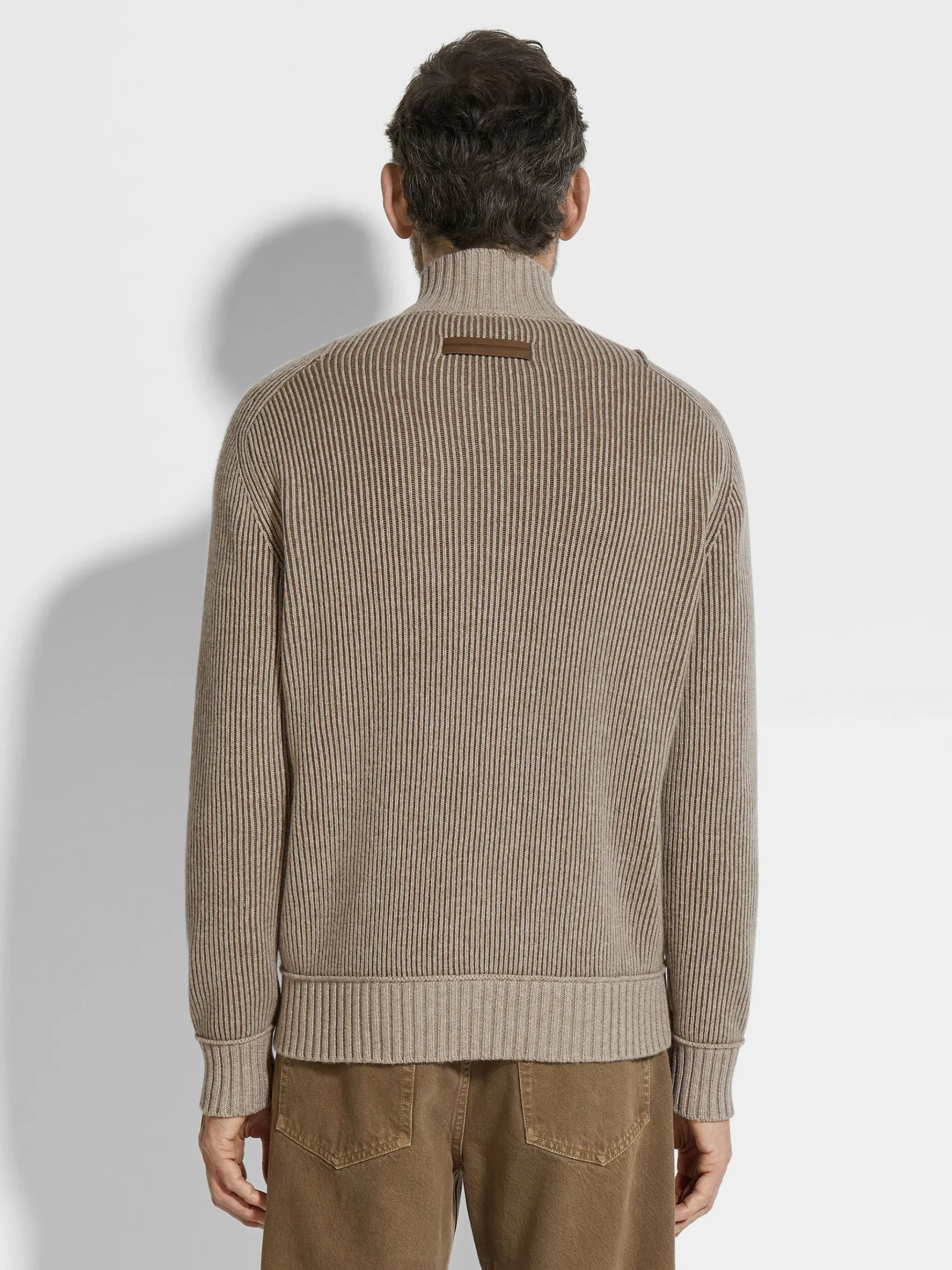 Light Taupe and Khaki Mélange Oasi Cashmere Full Zip Cardigan
