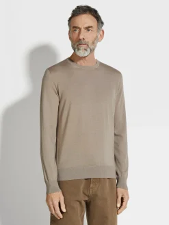 Light Taupe Cashseta Crewneck