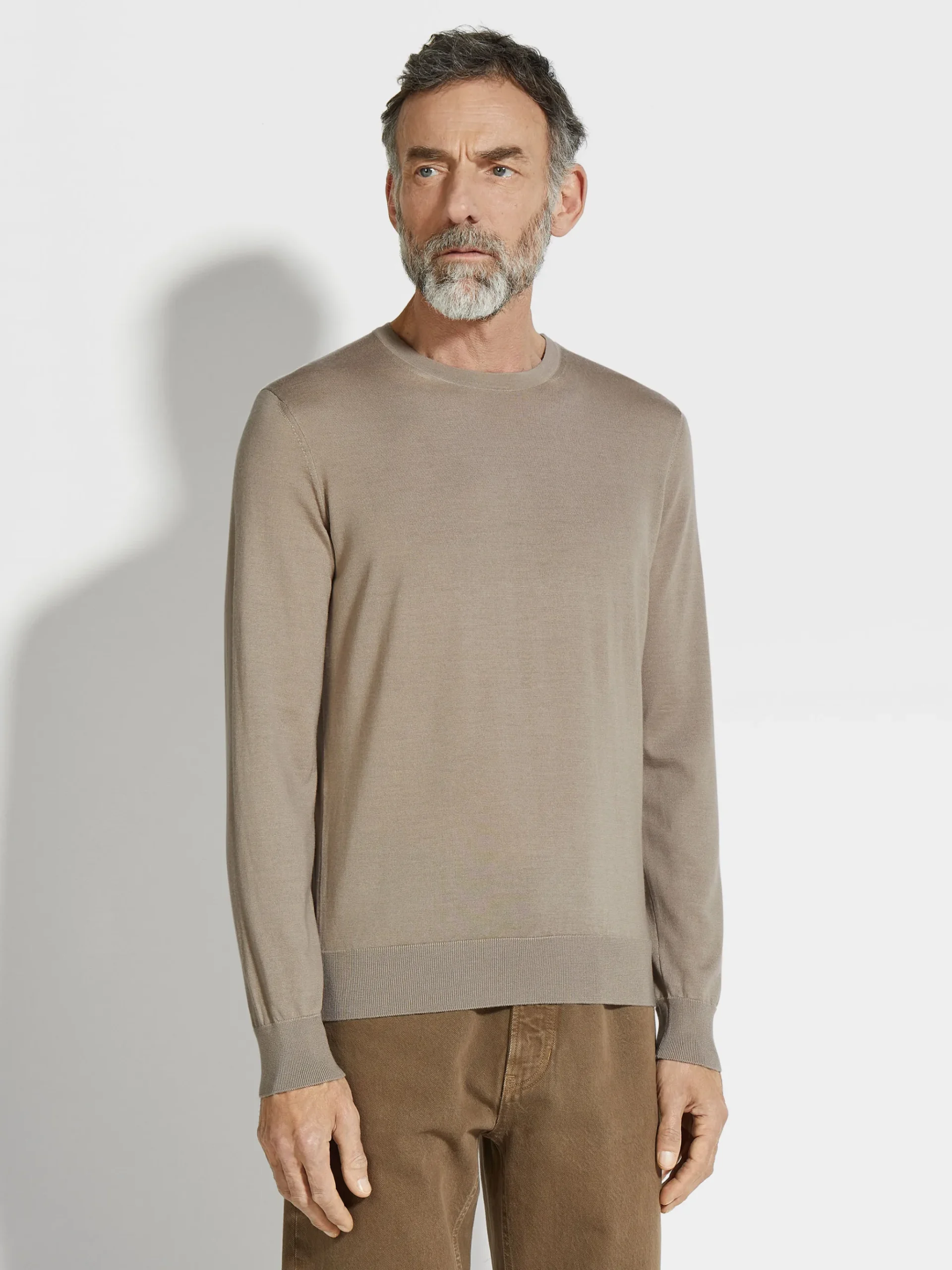 Light Taupe Cashseta Crewneck
