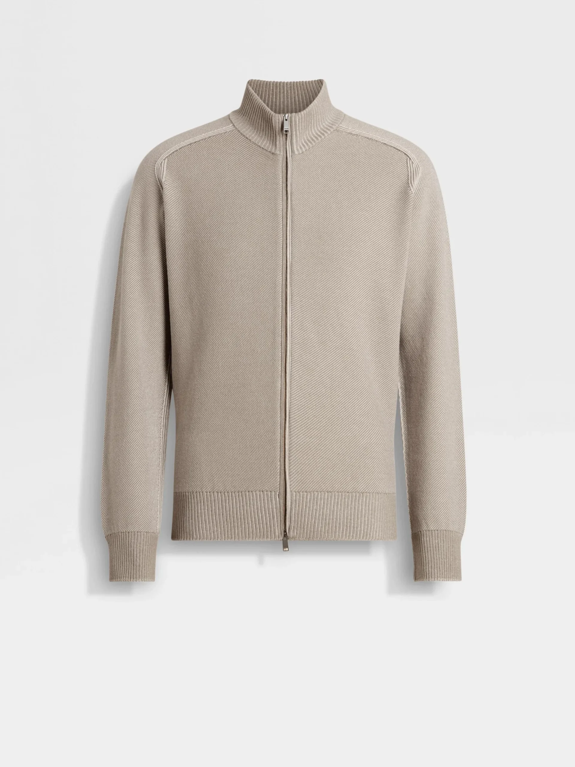Light Taupe Cashseta Full Zip Cardigan