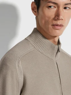 Light Taupe Cashseta Full Zip Cardigan