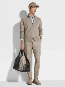 Light Taupe Cashseta Full Zip Cardigan