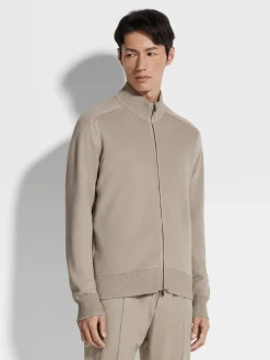 Light Taupe Cashseta Full Zip Cardigan
