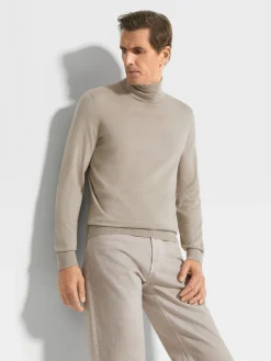 Light Taupe Cashseta Turtleneck