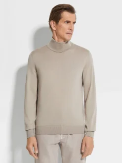 Light Taupe Cashseta Turtleneck