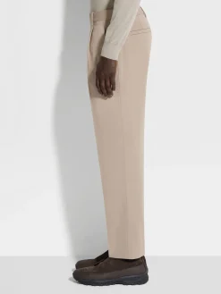 Light Taupe Cotton and Wool Pants