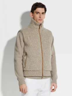Light Taupe Mélange Cashmere Blend Full Zip Vest