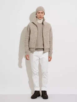 Light Taupe Mélange Cashmere Blend Full Zip Vest