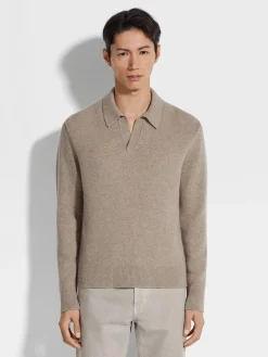 Light Taupe Mélange Oasi Cashmere Polo Shirt